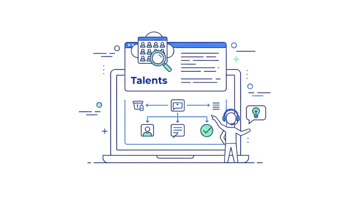 alt="Illustration showing a talent management and recruitment dashboard for BPO hiring"